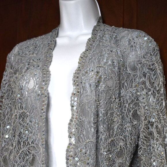 Karen Miller VTG Sequin Blazer L Light Blue Sheer Open Cardigan Glam Beaded - Picture 15 of 16